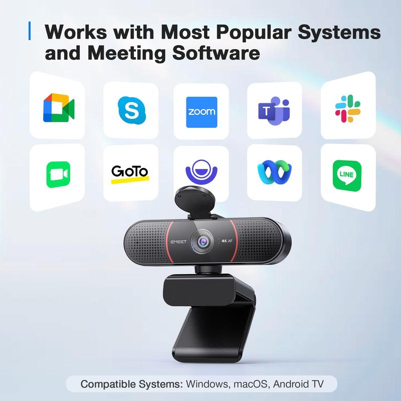EMEET C960 4K Webcam: Auto Focus, Dual AI Noise-Cancelling Mics