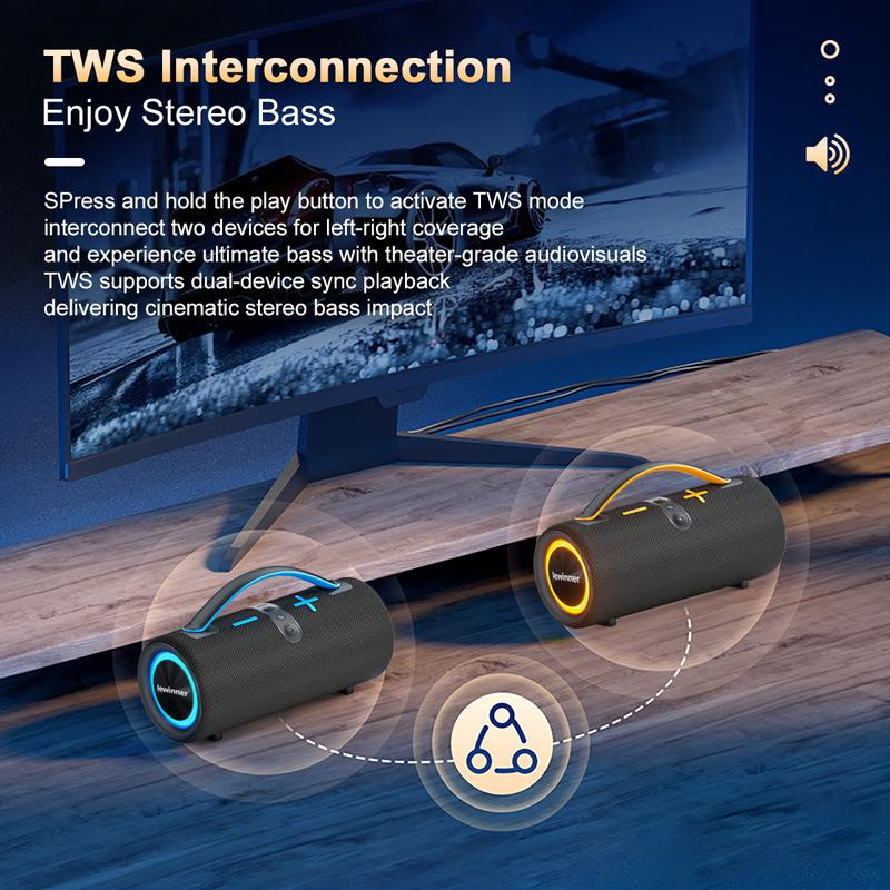 Lewinner 60W Portable Bluetooth Speaker with RGB Lights